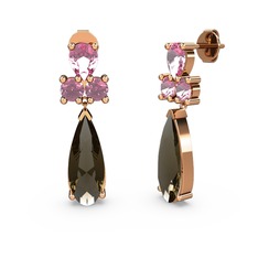 Dumanlı kuvars ve pembe kuvars 925 ayar rose altın kaplama gümüş küpe