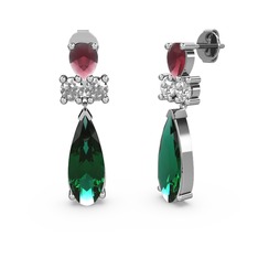 Şana Damla Küpe - Yeşil kuvars, kök yakut ve swarovski 925 ayar gümüş küpe #1qe0ili