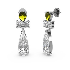 Şana Damla Küpe - Swarovski ve peridot 8 ayar beyaz altın küpe #1qfuw9y