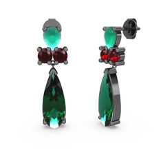 Şana Damla Küpe - Yeşil kuvars, kök zümrüt ve garnet 925 ayar siyah rodyum kaplama gümüş küpe #1rdwgir