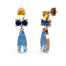 Şana Damla Küpe - Akuamarin, sitrin ve lab safir 925 ayar rose altın kaplama gümüş küpe #1rsezer