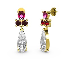 Şana Damla Küpe - Beyaz zirkon, rodolit garnet ve garnet 925 ayar altın kaplama gümüş küpe #1ru3ujp