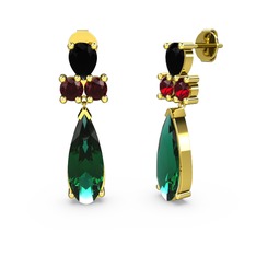 Şana Damla Küpe - Yeşil kuvars, siyah zirkon ve garnet 18 ayar altın küpe #1rvfb9a