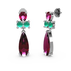 Şana Damla Küpe - Rodolit garnet ve kök zümrüt 14 ayar beyaz altın küpe #1s19v5z