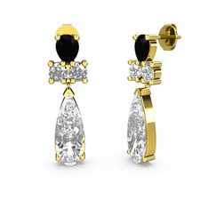 Şana Damla Küpe - Swarovski ve siyah zirkon 18 ayar altın küpe #1s33ow5