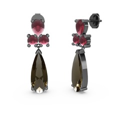 Şana Damla Küpe - Dumanlı kuvars ve kök yakut 925 ayar siyah rodyum kaplama gümüş küpe #1sbhh5i