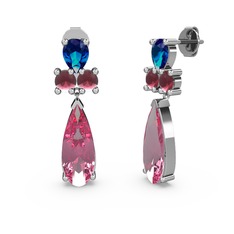 Şana Damla Küpe - Pembe kuvars, lab safir ve kök yakut 18 ayar beyaz altın küpe #1selgdf