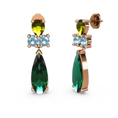 Yeşil kuvars, peridot ve akuamarin 925 ayar rose altın kaplama gümüş küpe