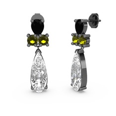 Şana Damla Küpe - Swarovski, siyah zirkon ve peridot 925 ayar siyah rodyum kaplama gümüş küpe #1spjx1w