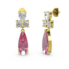 Şana Damla Küpe - Pembe kuvars ve beyaz zirkon 14 ayar altın küpe #1sv4mqb