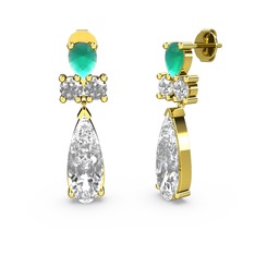 Swarovski ve kök zümrüt 14 ayar altın küpe