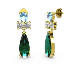 Şana Damla Küpe - Yeşil kuvars, akuamarin ve swarovski 14 ayar altın küpe #1t4cylo