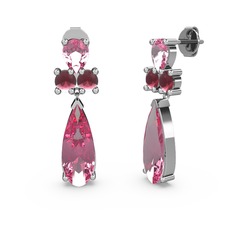 Şana Damla Küpe - Pembe kuvars ve kök yakut 18 ayar beyaz altın küpe #1t4w6x0