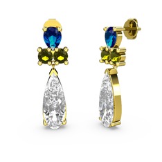 Swarovski, lab safir ve peridot 18 ayar altın küpe