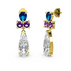 Swarovski, lab safir ve ametist 925 ayar altın kaplama gümüş küpe