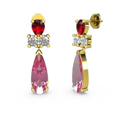 Şana Damla Küpe - Pembe kuvars, garnet ve beyaz zirkon 14 ayar altın küpe #1t8bewk
