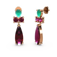 Şana Damla Küpe - Rodolit garnet ve kök zümrüt 14 ayar rose altın küpe #1tphcbt