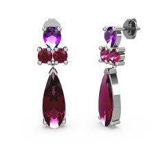 Rodolit garnet ve ametist 18 ayar beyaz altın küpe