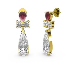Swarovski ve kök yakut 14 ayar altın küpe