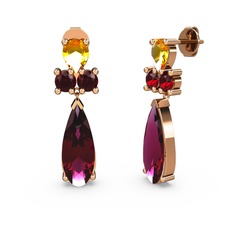 Rodolit garnet, sitrin ve garnet 8 ayar rose altın küpe