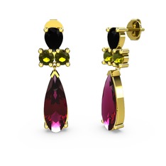 Şana Damla Küpe - Rodolit garnet, siyah zirkon ve peridot 8 ayar altın küpe #1uofs1i