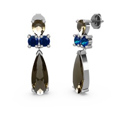 Şana Damla Küpe - Dumanlı kuvars ve lab safir 18 ayar beyaz altın küpe #1uy2rye