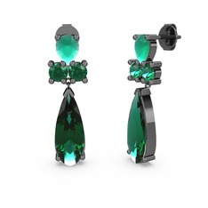 Şana Damla Küpe - Yeşil kuvars ve kök zümrüt 925 ayar siyah rodyum kaplama gümüş küpe #1v2xeu8