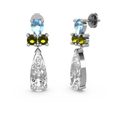 Şana Damla Küpe - Swarovski, akuamarin ve peridot 14 ayar beyaz altın küpe #1vdmrkz