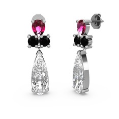 Şana Damla Küpe - Swarovski, rodolit garnet ve siyah zirkon 8 ayar beyaz altın küpe #1vgdr1p