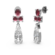Swarovski ve kök yakut 14 ayar beyaz altın küpe