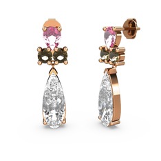 Şana Damla Küpe - Beyaz zirkon, pembe kuvars ve dumanlı kuvars 925 ayar rose altın kaplama gümüş küpe #1w9ddk7