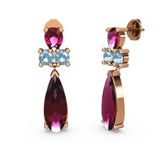 Rodolit garnet ve akuamarin 8 ayar rose altın küpe