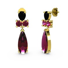 Şana Damla Küpe - Rodolit garnet ve siyah zirkon 925 ayar altın kaplama gümüş küpe #1womsj9