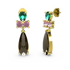 Şana Damla Küpe - Dumanlı kuvars, yeşil kuvars ve pembe kuvars 18 ayar altın küpe #1wpf5rh