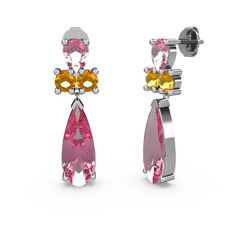 Pembe kuvars ve sitrin 925 ayar gümüş küpe