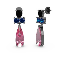 Şana Damla Küpe - Pembe kuvars, siyah zirkon ve lab safir 925 ayar siyah rodyum kaplama gümüş küpe #1wvpc1z