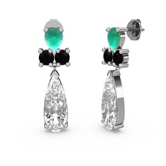 Şana Damla Küpe - Swarovski, kök zümrüt ve siyah zirkon 8 ayar beyaz altın küpe #1wx4ywh
