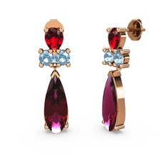 Rodolit garnet, garnet ve akuamarin 8 ayar rose altın küpe