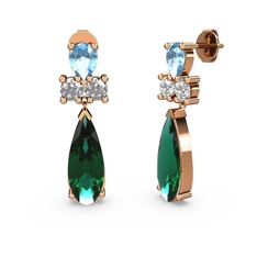 Yeşil kuvars, akuamarin ve beyaz zirkon 8 ayar rose altın küpe