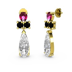 Şana Damla Küpe - Swarovski, rodolit garnet ve siyah zirkon 14 ayar altın küpe #1xju1hi