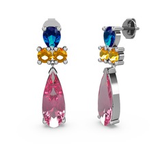 Pembe kuvars, lab safir ve sitrin 925 ayar gümüş küpe