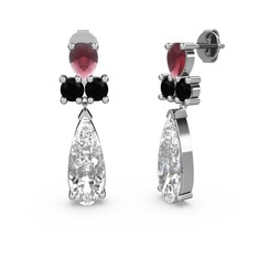 Şana Damla Küpe - Swarovski, kök yakut ve siyah zirkon 8 ayar beyaz altın küpe #1y1f0ma