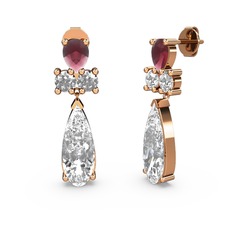 Swarovski, kök yakut ve beyaz zirkon 8 ayar rose altın küpe