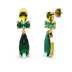 Şana Damla Küpe - Yeşil kuvars ve peridot 14 ayar altın küpe #1yew22d