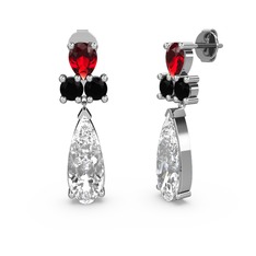 Şana Damla Küpe - Swarovski, garnet ve siyah zirkon 8 ayar beyaz altın küpe #1yflukf