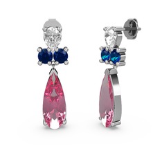 Şana Damla Küpe - Pembe kuvars, swarovski ve lab safir 8 ayar beyaz altın küpe #1ygnt6h