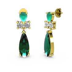 Şana Damla Küpe - Yeşil kuvars, kök zümrüt ve beyaz zirkon 925 ayar altın kaplama gümüş küpe #1yh8wtz