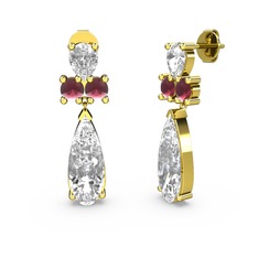 Şana Damla Küpe - Beyaz zirkon, swarovski ve kök yakut 8 ayar altın küpe #1yke2ap