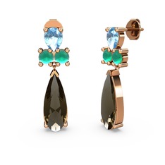 Şana Damla Küpe - Dumanlı kuvars, akuamarin ve kök zümrüt 8 ayar rose altın küpe #1ykwvj7