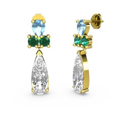 Şana Damla Küpe - Swarovski, akuamarin ve yeşil kuvars 14 ayar altın küpe #1yyzfkk